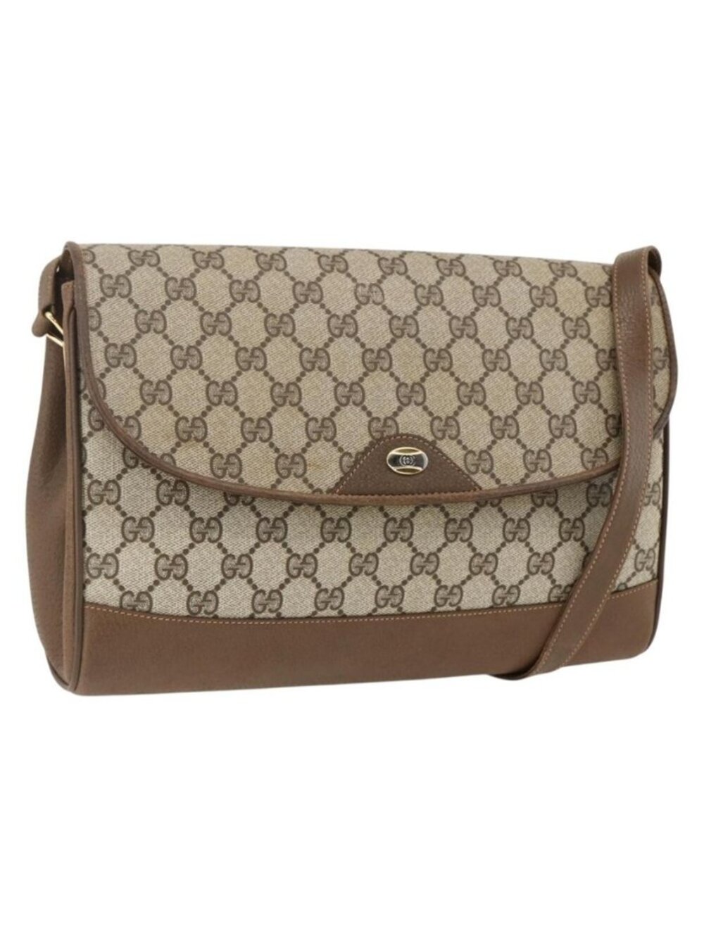 Authentic GUCCI GG Supreme Shoulder Bag PVC Leather Beige Gold 116 02 067